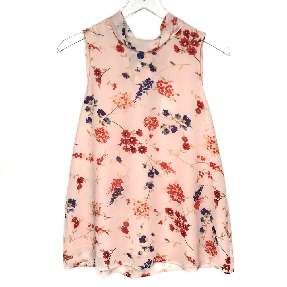 Rose + Olive Pink Floral Print Sleeveless Blouse